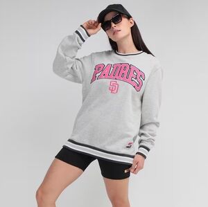 New Era Gray and Pink Padres Women's Crewneck Top